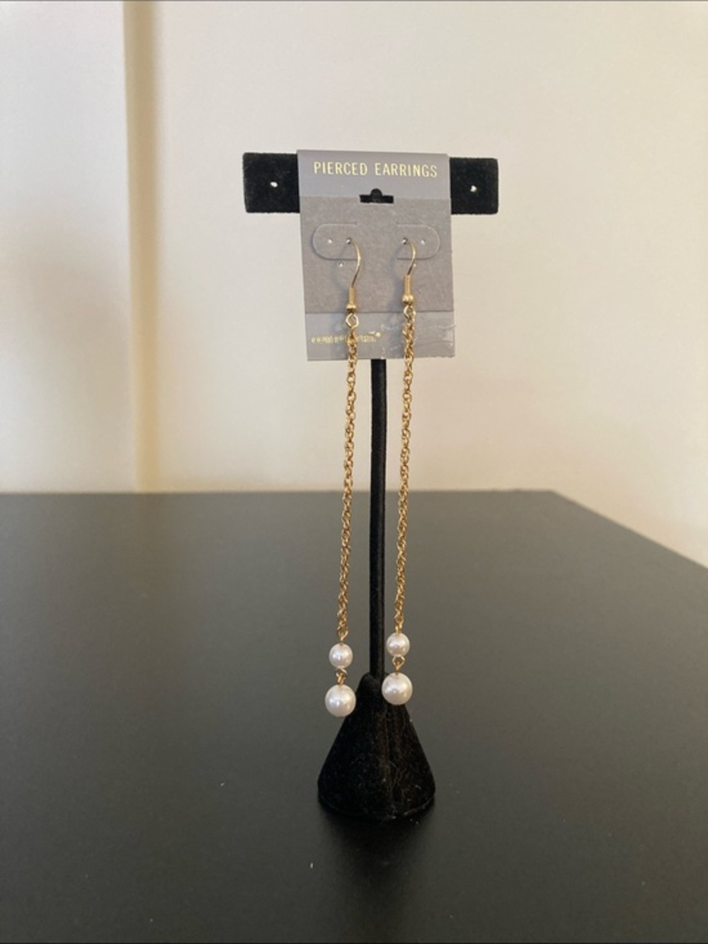 Gold Chain Drop Earrings with White Pearl Drops
